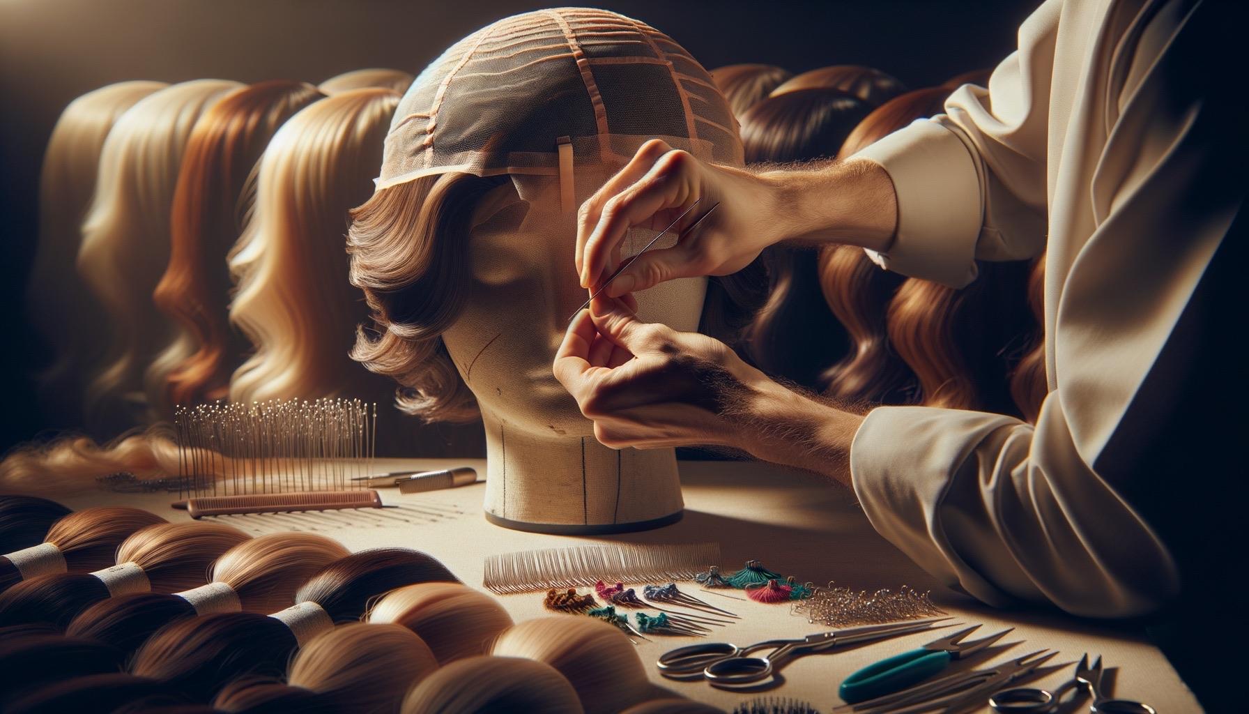 Master wigmaker hand-tying strands onto a premium lace base