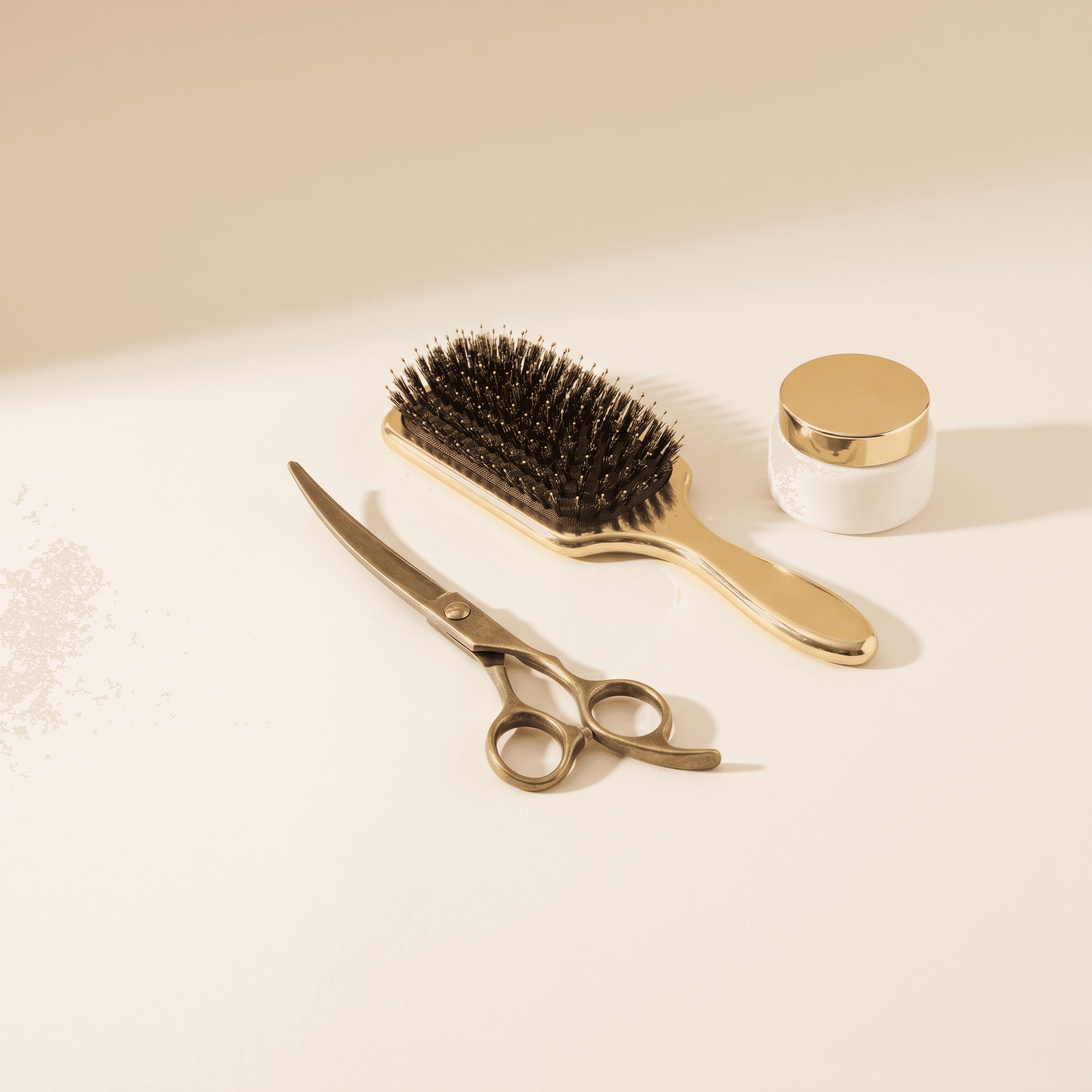 Salon tools — scissors, brush, conditioner